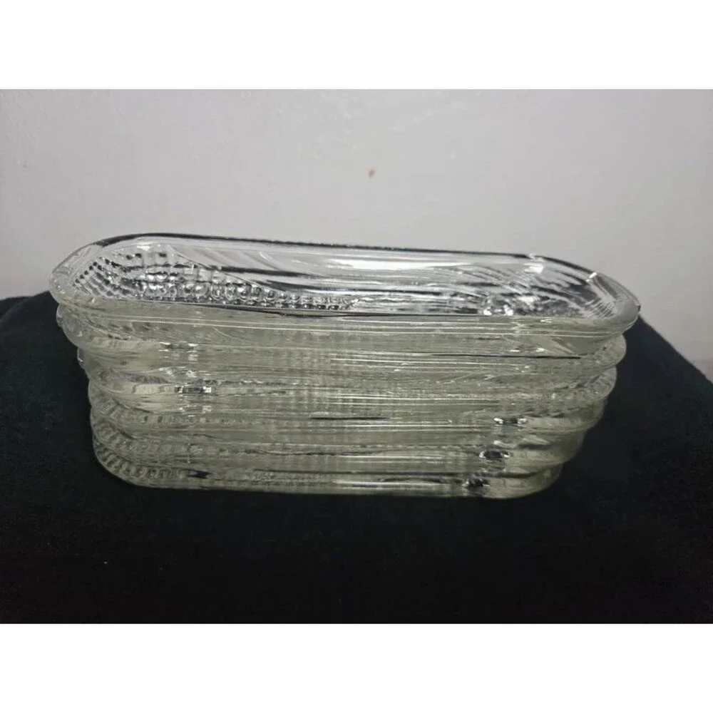 Set of 6 Vintage Clear Pressed Glass Corn on the Cob Serving Dishes